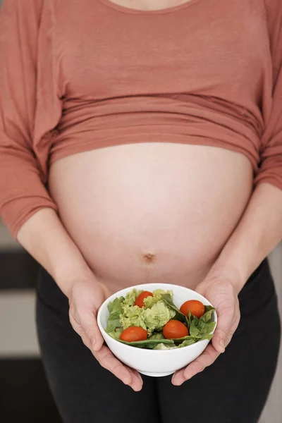 stock image Just for the baby. a young pregnant woman holding a salad in the kitchen