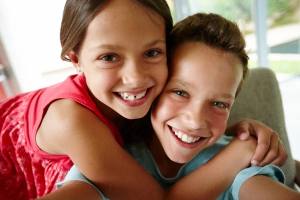 Siblings Friends Portrait Affectionate Brother Sister Home — Stock Photo, Image