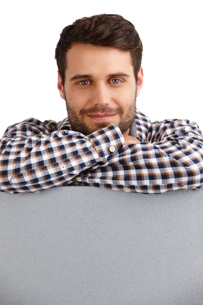 Hes Pleased Your Placement Studio Portrait Handsome Young Man Leaning — Stock Photo, Image