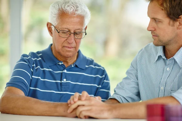 stock image You can talk to me, dad. a son comforting his senior father