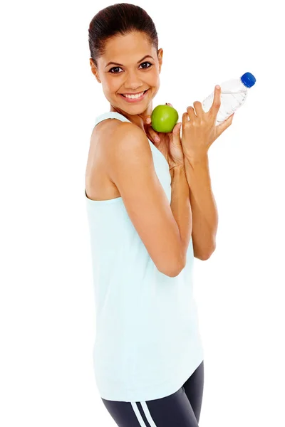 Lubi Zdrowo Się Odżywiać Portret Pięknej Młodej Kobiety Trzymającej Jabłko — Zdjęcie stockowe