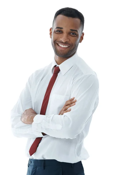 Yatırım Potansiyelini Artırmama Izin Ver Yakışıklı Gülümseyen Bir Adamı Kollarını — Stok fotoğraf