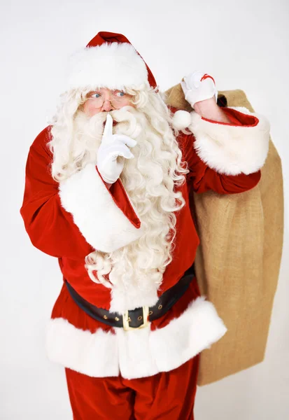 Sekretny Cichy Mikołaj Workiem Prezentów Świątecznych Cichy Prezent Świąteczny Dając — Zdjęcie stockowe