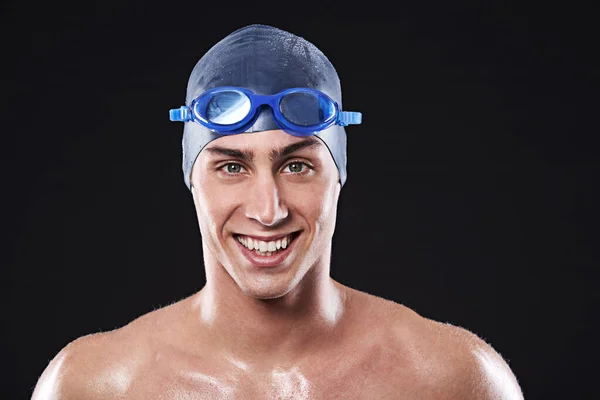 Vstávej Nech Motivovat Studio Portrét Mladého Muže Plavce Brýlemi Čepicí — Stock fotografie