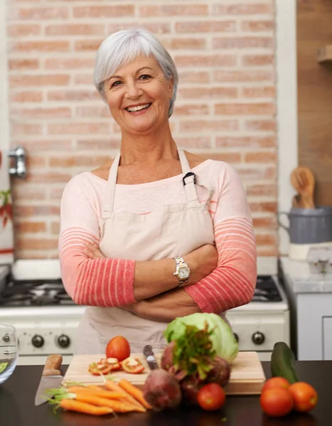 Ready Cook Attractive Senior Women Smiling Camera — Stock Photo, Image