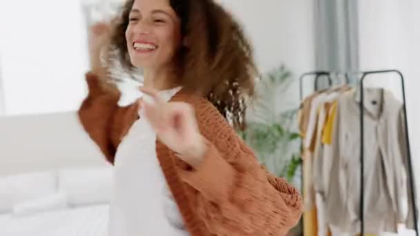 Kadın Mutluluk Bir Salonda Dans Ediyor Evde Müzik Disko Özgürlük — Stok video