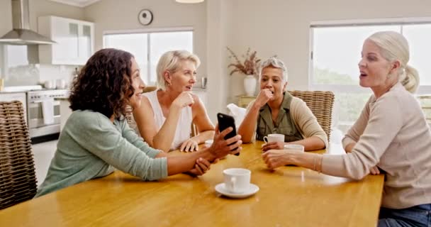 Telepon Wanita Senior Dan Diskusi Dengan Teman Teman Ikatan Dan — Stok Video