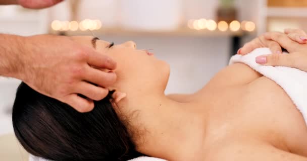 Face Acupuntura Saúde Mulher Spa Para Relaxar Cuidados Com Pele — Vídeo de Stock