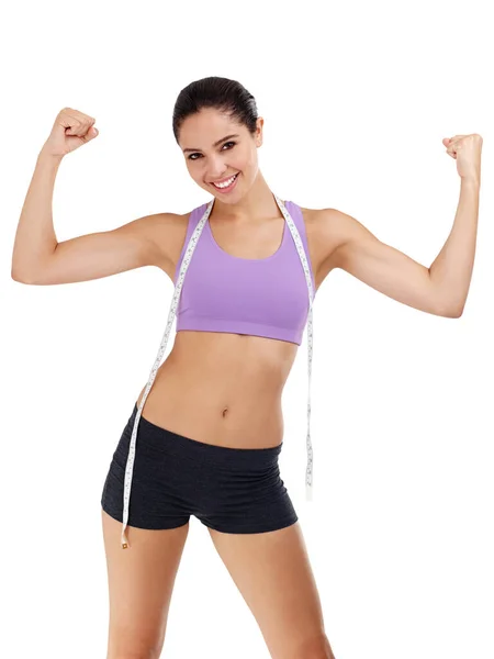 Shes Reached Her Weightloss Target Portrait Attractive Young Woman Gym — Stock Photo, Image