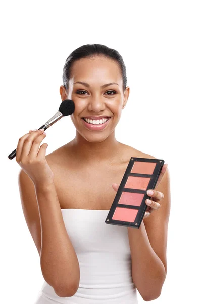 Date Night Here Come Beautiful Young Woman Applying Blush Her — Stock Photo, Image