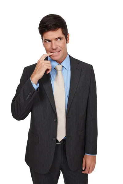 Una Situación Mordeduras Uñas Estudio Hombre Negocios Bien Vestido Mordiéndose — Foto de Stock