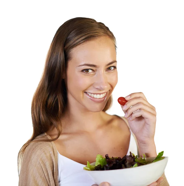 Alimentando Cuerpo Con Solo Mejor Una Joven Atractiva Comiendo Una — Foto de Stock