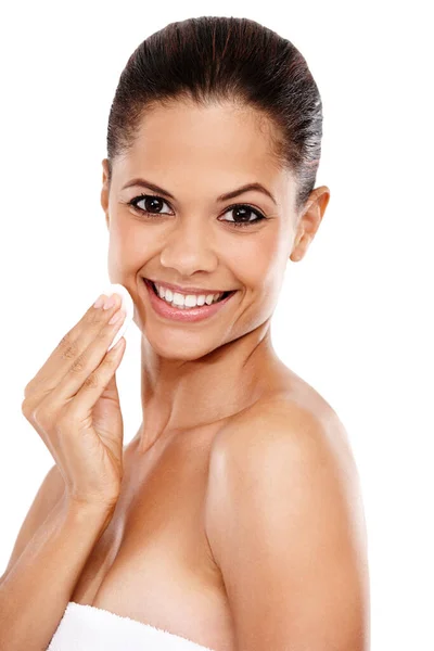 Skincare Regime Works Cropped View Young Woman Using Cotton Pad — Stock Photo, Image