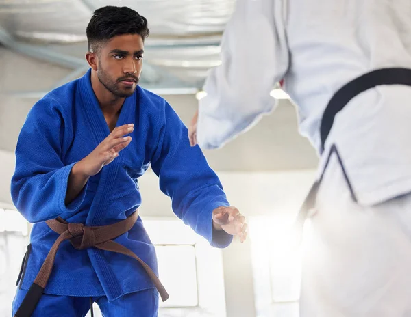 Kampsport Karate Och Student Lärande Säkerhet Eller Självförsvar Från Taekwondo — Stockfoto