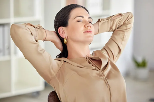 Businesswoman Relax Rest Productivity Office Hand Head Resting While Thinking — Stock Photo, Image
