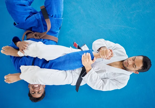 Top View Karate Férfi Edzés Verseny Fitness Harci Mérkőzés Wellness — Stock Fotó