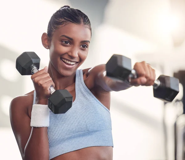 Woman Dumbbell Punching Gym Workout Training Exercise Muscle Growth Strong — Stock Photo, Image