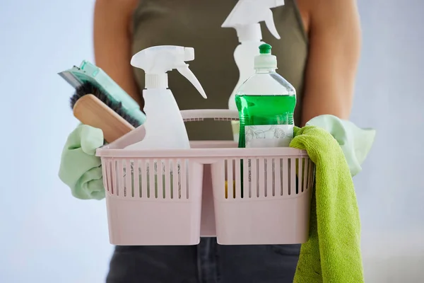 Servicio Limpieza Cesta Productos Manos Limpias Para Trabajo Doméstico Oficina — Foto de Stock
