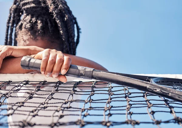 Tenis Olahraga Gagal Dan Wanita Kulit Hitam Sedih Setelah Kalah — Stok Foto