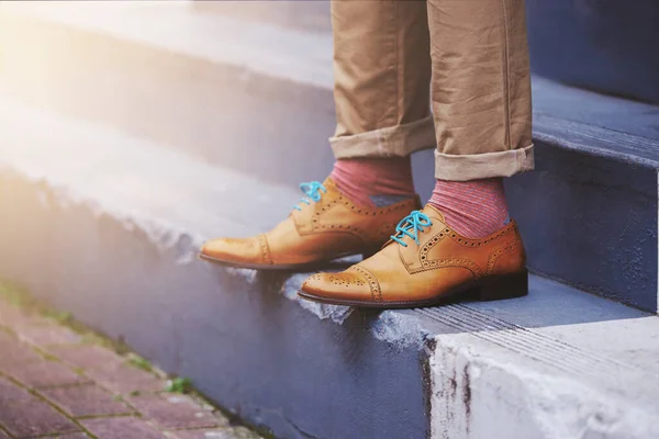 stock image Taking his style to another level. an unrecognizable man standing on a step outside