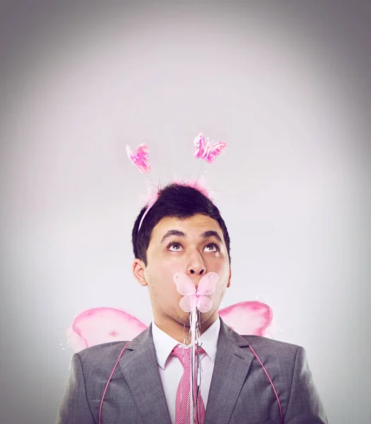 What Spell Corporate Success Again Cropped Shot Businessman Dressed Fairy — Stock Photo, Image