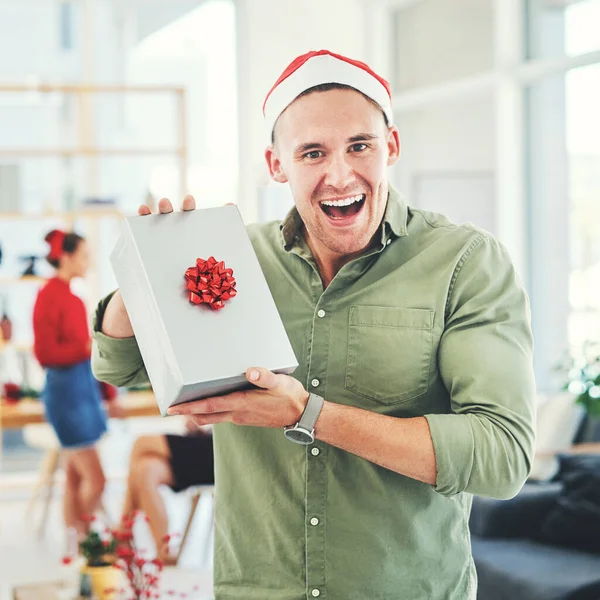 Noël Bureau Coworking Cadeau Pour Homme Affaires Excité Heureux Pendant — Photo
