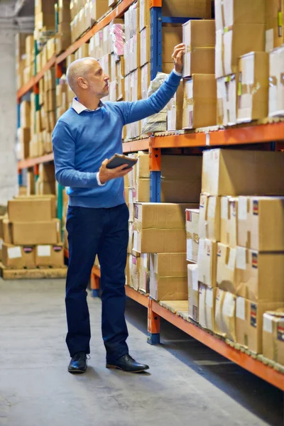 Accuracy Paramount Employee Doing Inventory Check Warehouse — Stock Photo, Image