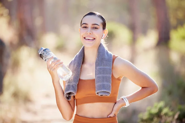 Fitness Corredor Mujer Con Botella Agua Parque Natural Para Hacer —  Fotos de Stock