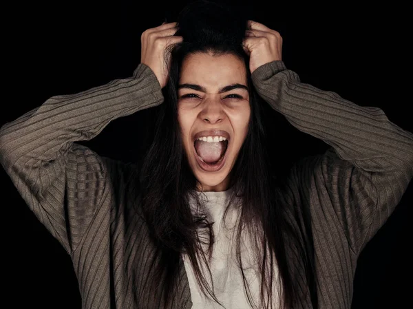 Estrés Ansiedad Mujer Gritando Con Frustrado Deprimido Sensación Problemas Salud — Foto de Stock