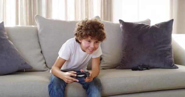 Gaming Winner Child Video Game Console Home Living Room Excited — Stock Video