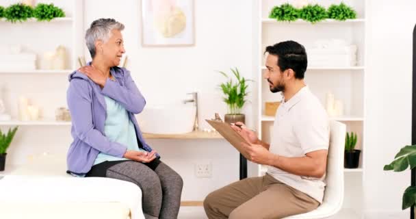 Fyzioterapie Žena Chiropraktik Bolest Šíje Wellness Podporu Fyzikální Terapii Poranění — Stock video