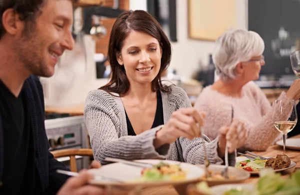Can Dish You Family Sitting Dinner — Stock Photo, Image