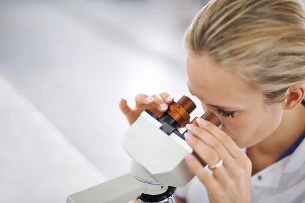 Жизни Главное Видишь Красивая Женщина Лаборатории Работающая Микроскопом — стоковое фото