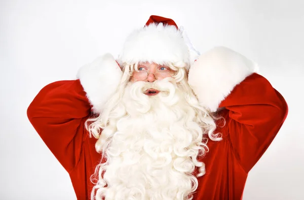 Сбит Толку Санта Клаус Мужчина Студии Вау Шок Сюрприз Белом — стоковое фото