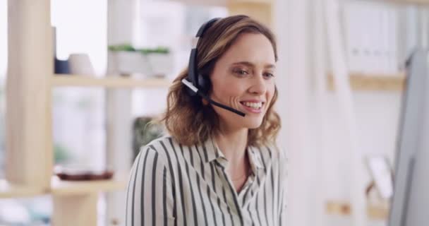 Mujer Negocios Call Center Sonrisa Para Telemarketing Atención Cliente Soporte — Vídeo de stock