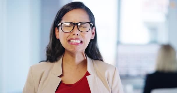 Mujer Negocios Llorando Triste Depresión Estrés Ansiedad Agotamiento Corporativo Mujer — Vídeos de Stock