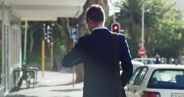 Businessman Walking Checking Watch City Travel Morning Work Commute Job — Stock Video