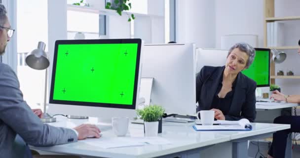 Geschäftsleute Teamarbeit Oder Zusammenarbeit Green Screen Computer Logo Design Marketing — Stockvideo