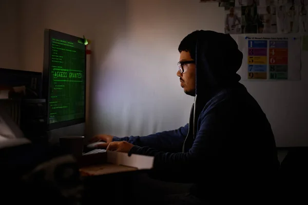 Working New Game Young Programmer Focused His Work — Stock Photo, Image