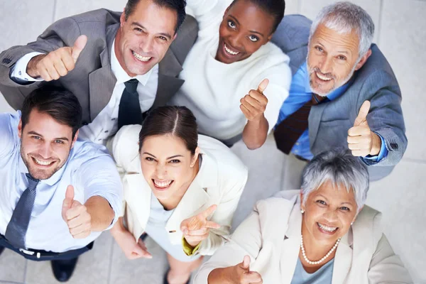 Business Team Spirit Portrait Group Enthusiastic Businesspeople Showing Thumbs — Stock Photo, Image
