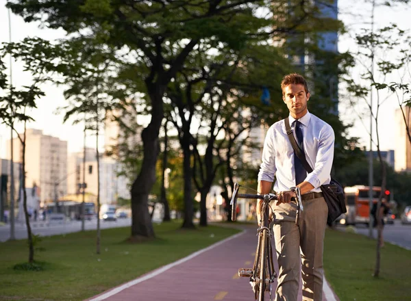 His Preferred Mode Transport Businessman Commuting Work His Bicycle — Stock Photo, Image