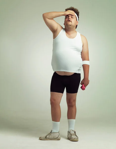 Többször Meg Kell Ezt Tennem Egy Túlsúlyos Ember Kimerült Edzés — Stock Fotó