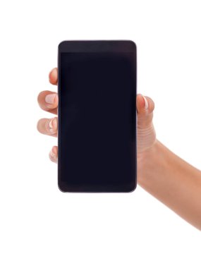 Bu akıllı telefon basit ve etkili. Akıllı telefon tutan bir kadın eli.