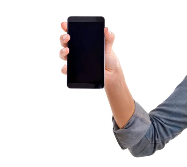 Este Smartphone Simples Eficaz Uma Mão Mulheres Segurando Smartphone — Fotografia de Stock