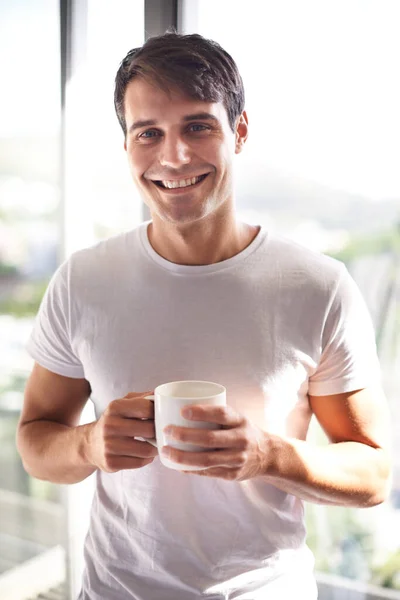 Ist Nichts Wie Eine Frische Tasse Kaffee Morgen Porträt Eines — Stockfoto