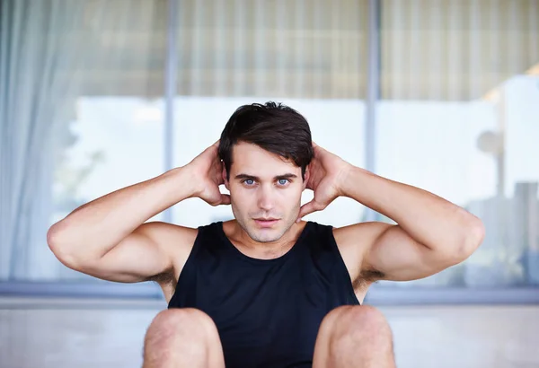 Fitness Way Life Portrait Focused Young Man Doing Sit Ups — Stock Photo, Image