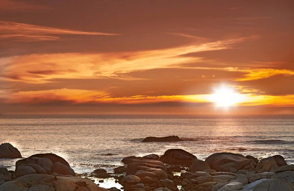 Вид Океан Красивий Захід Сонця Над Пляжем — стокове фото