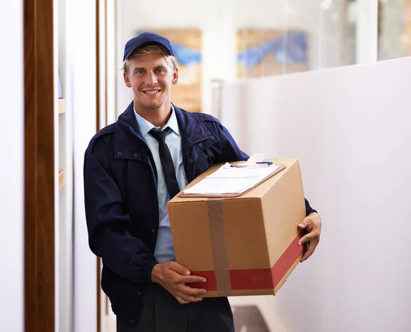 Your Parcel Safe Young Man Making Home Delivery — Stock Photo, Image
