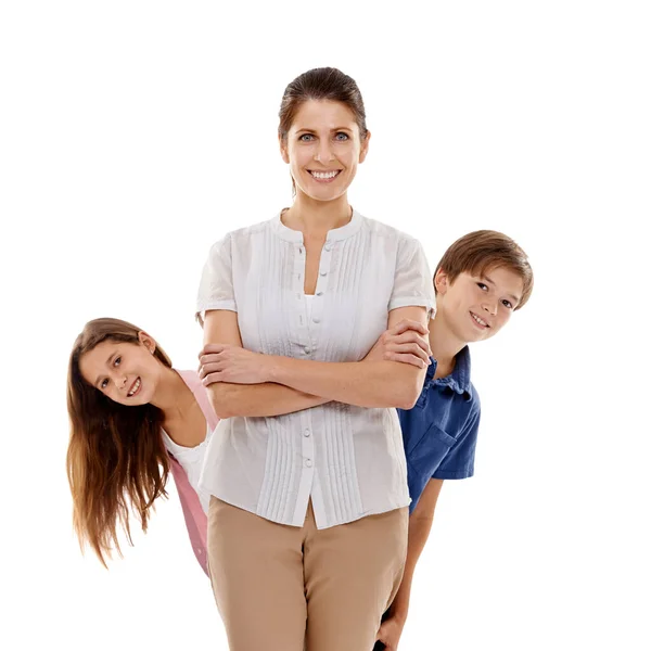 Know Mom Real Boss Here Portrait Happy Mother Standing Her — Stock Photo, Image
