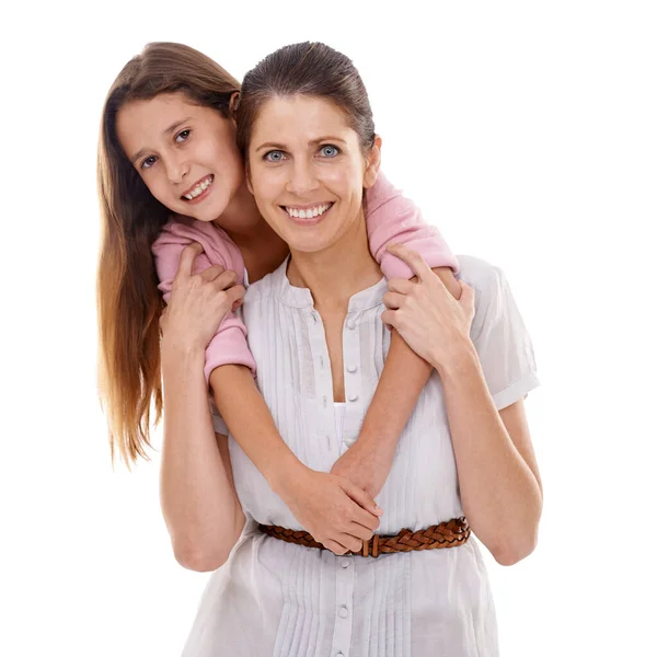 Mom Means World Portrait Girl Standing Her Arms Her Mother — Stock Photo, Image